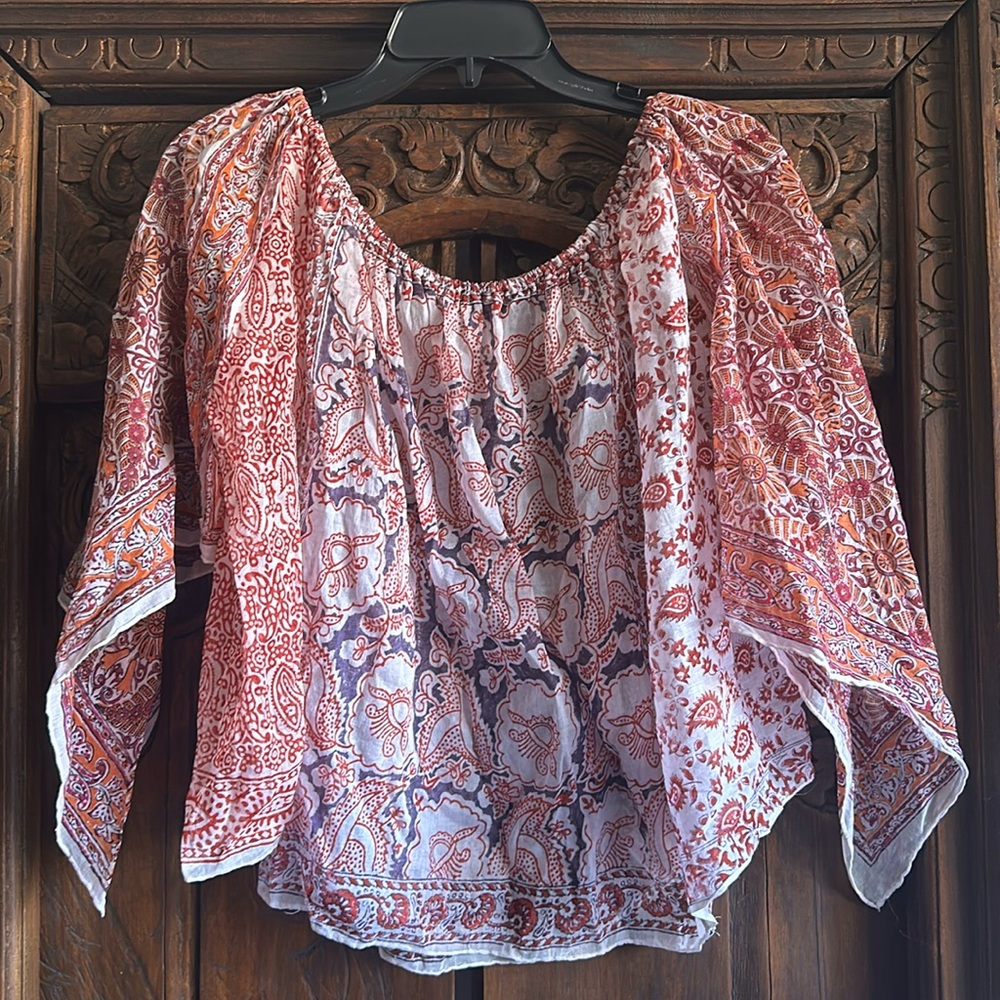 Spanish Moss California Boho Hippie Flutter Sleeve Off The Shoulder Top